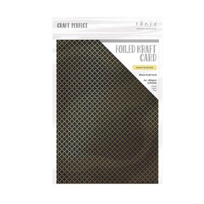 Tonic Studios Craft Perfect, Foiled Card, A4, 5x 280g, Golden Quatrefoil
