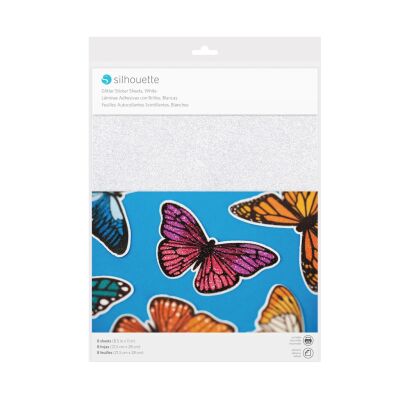 Sticker Paper von Silhouette, bedruckbar/selbstklebend, 8 Blatt, Glitter weiß
