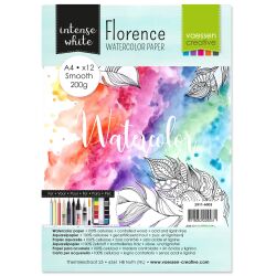 Florence Watercolor Paper,  A4, 200g, 12 Blatt, smooth, Farbe: intense white