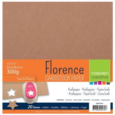 Florence Cardstock Kraftpapier extra stark, 30,5 x 30,5, 300g, 20 Blatt