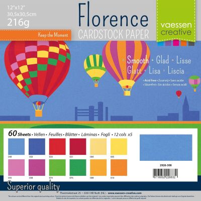 Florence Cardstock smooth 30,5x30,5 Multipack, 216g, 12x5 Blatt: Primary