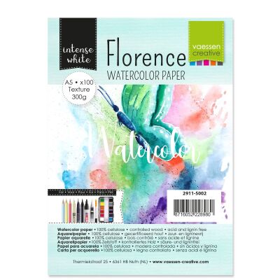 Florence Watercolor Paper,  A5, 300g, 100 Blatt, texture, Farbe: intense white