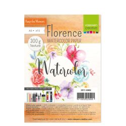 Florence Watercolor Paper,  A5, 300g, 15 Blatt, texture, Farbe: soft white