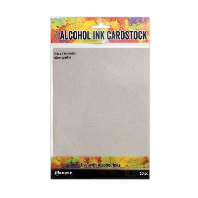 Ranger/Tim Holtz Alcohol Ink Cardstock, 5 x 7 Inch, 10 Blatt, silver sparkle