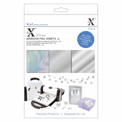 Xcut Adhesive Foil Sheets, selbstklebende Folienblätter, A5 20 Stück, Silver