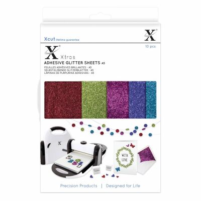 Xcut Adhesive Glitter Sheets, selbstklebend Glitzeroptik, A5 10 Stück, Darks