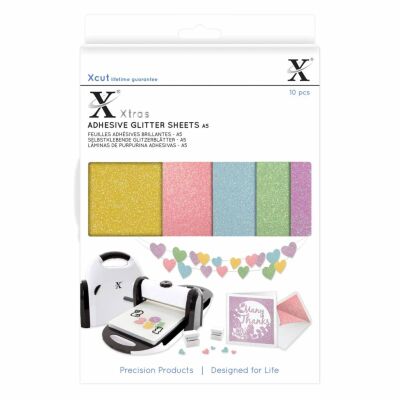 Xcut Adhesive Glitter Sheets, selbstklebend Glitzeroptik, A5 10 Stück, Pastels