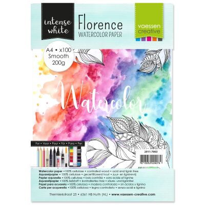 Florence Watercolor Paper,  A4, 200g, 100 Blatt, smooth, Farbe: intense white