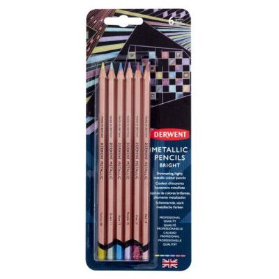 DERWENT Metallic Pencils, Metallic Farbstifte, 6er Set, Farbe: Bright